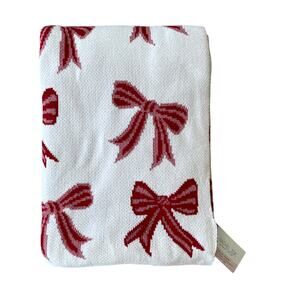 Rachel Zoe BOWS Oversized Throw Blanket 50x70 Red & White NEW